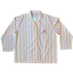 Disney Winnie The Pooh Pajama Top Cotton Striped Button Down Womens XL